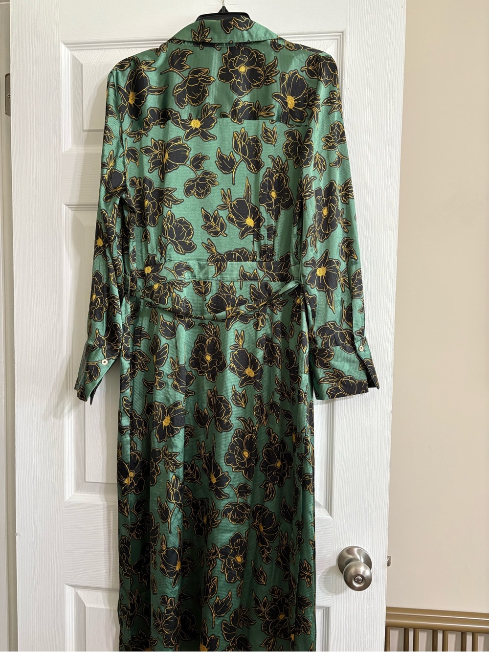 Who What Wear Green Floral Tie Waist Shirt Midi Dress L - Picture 9 of 9